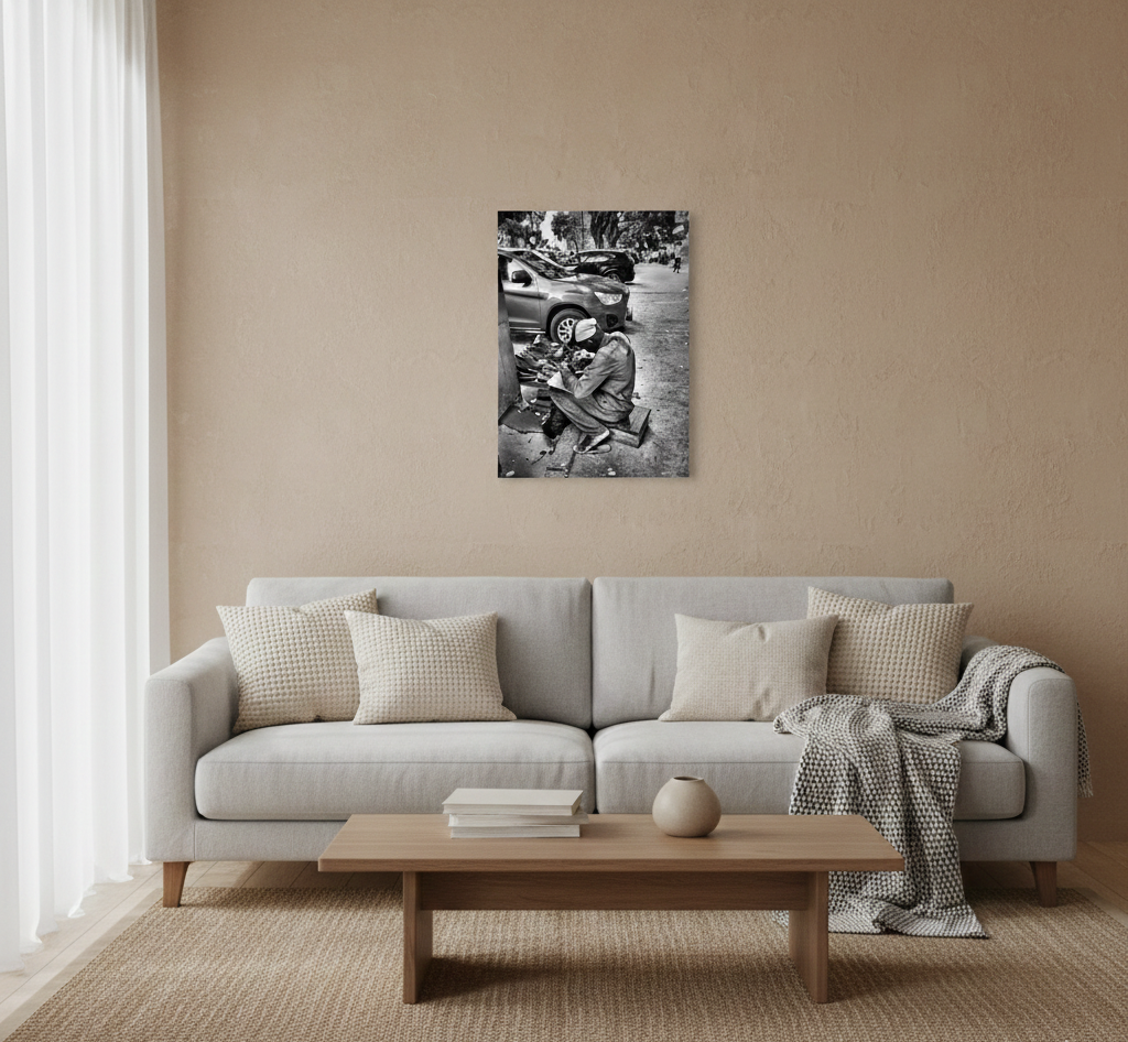 Tableau noir et blanc le cordonnier sans cadre 42x30