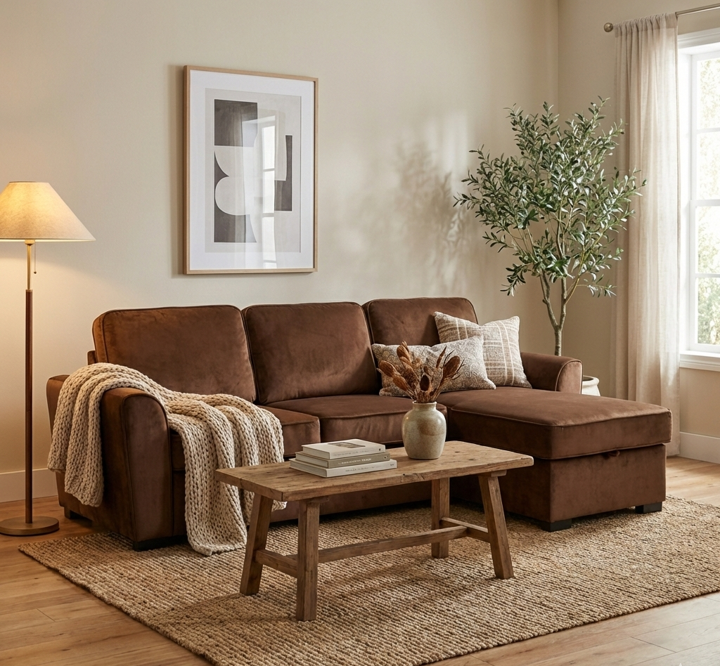 Canapé d'angle convertible en velours Montréal 3/4 places avec coffre