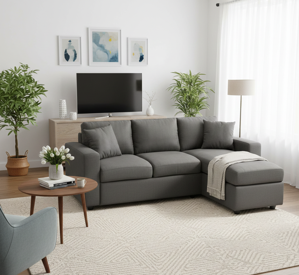 Canapé d'angle Jules 3 places en velours gris