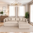 Canapé d'angle droit Louvain 4/5 places en lin froissé beige