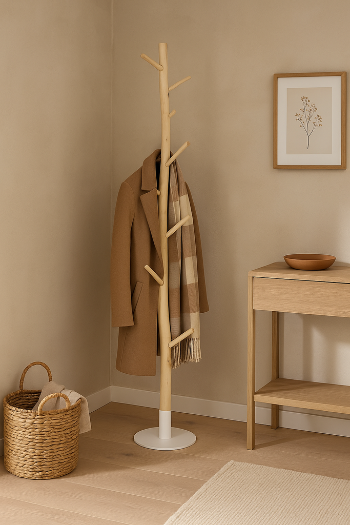 RIVAGE - Porte-manteau tronc d'arbre en eucalyptus et métal noir