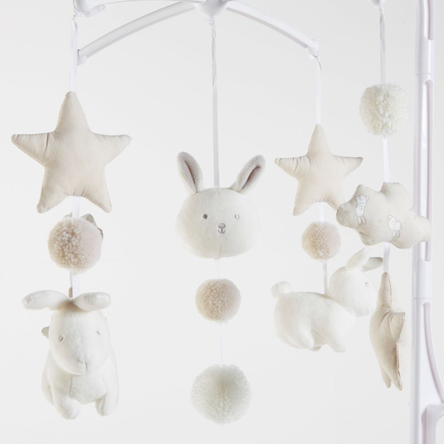 MOBILE - Mobile musical bébé écru, blanc et taupe