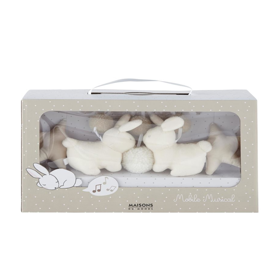 MOBILE - Mobile musical bébé écru, blanc et taupe