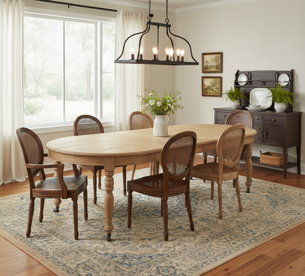 Table Provence extensible à roulettes en pin recyclé 12/14 personnes