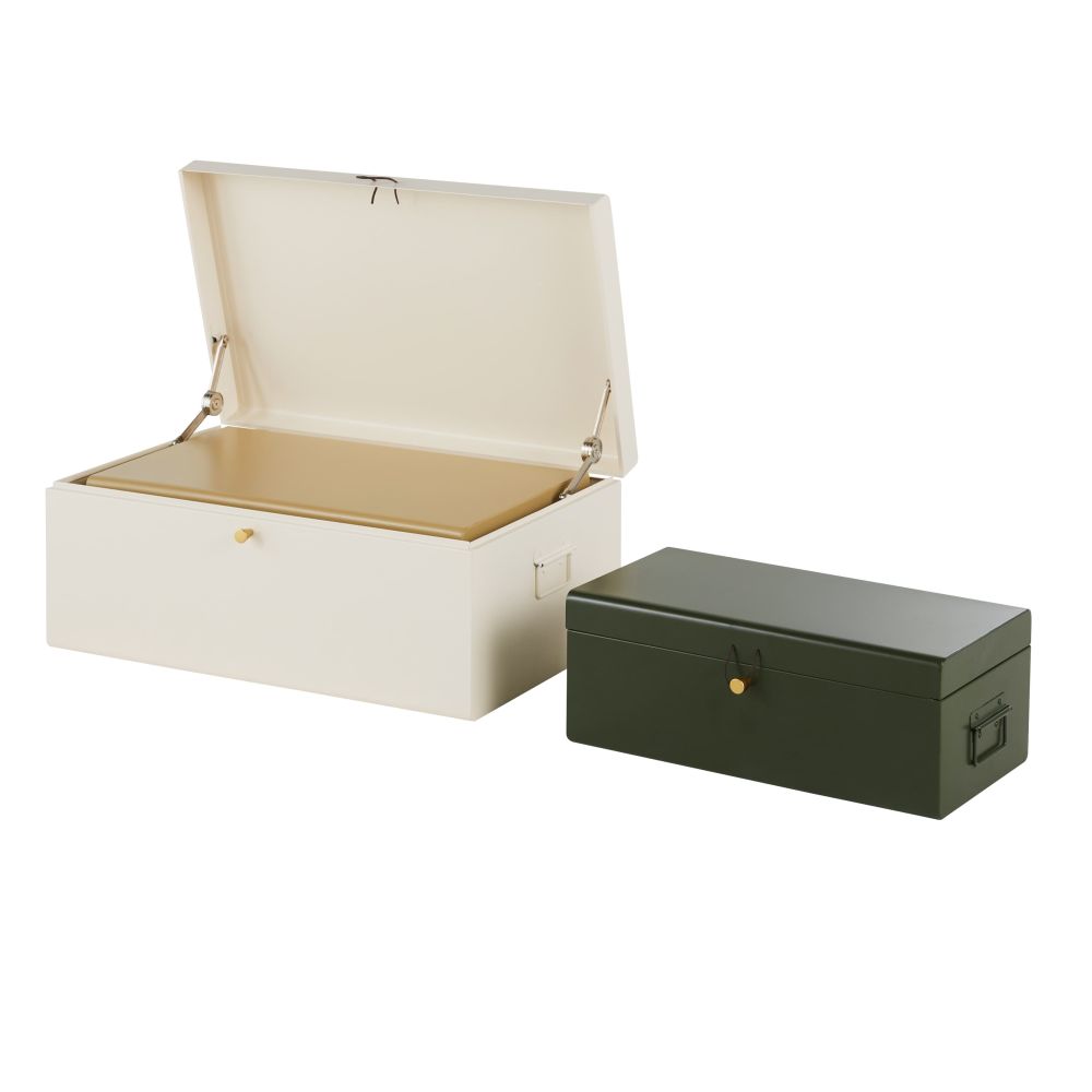 Set de 3 malles Alma en métal blanc, jaune et kaki