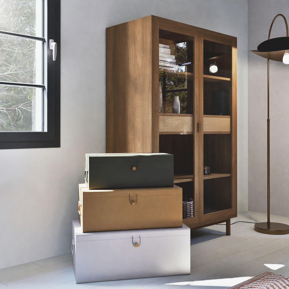 Set de 3 malles Alma en métal blanc, jaune et kaki