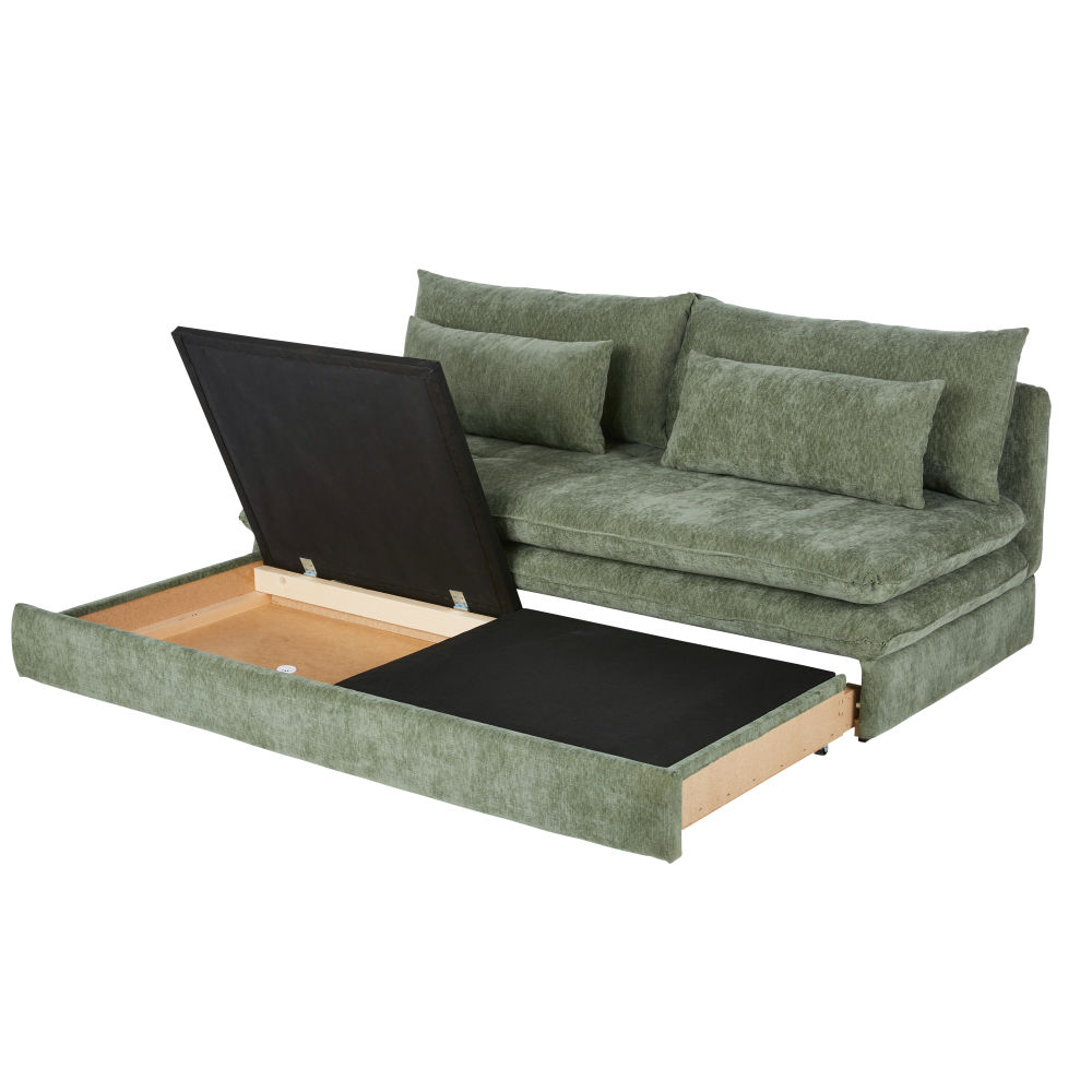 Canapé convertible Clio 2/3 places en tissu recyclé vert kaki