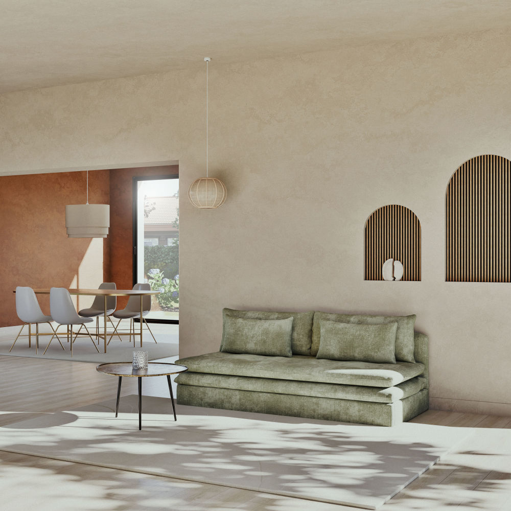 Canapé convertible Clio 2/3 places en tissu recyclé vert kaki