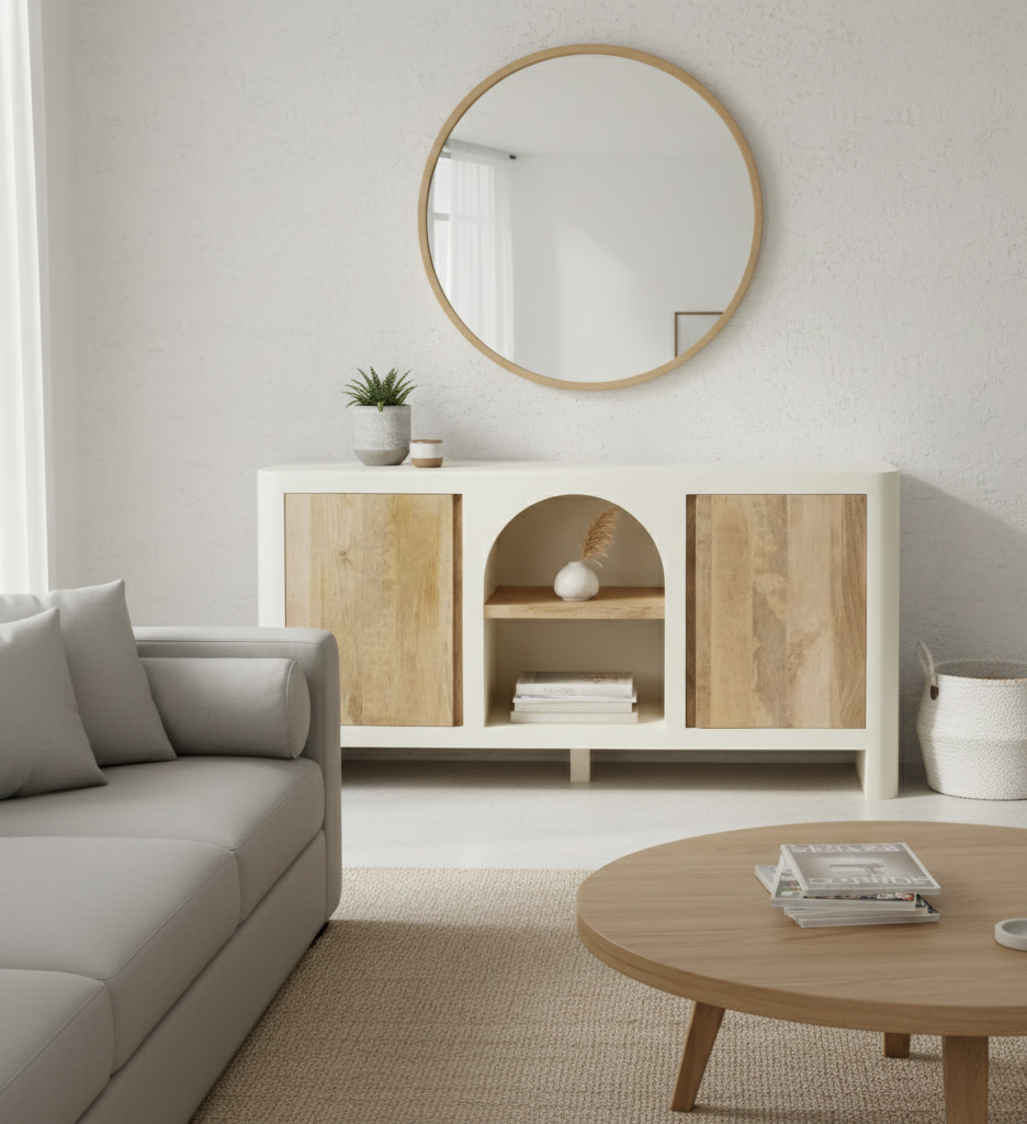 Buffet 2 portes Sartene en bois de manguier et blanc crème