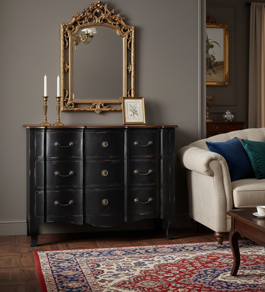 Commode Versailles en bois noyer et manguier noire