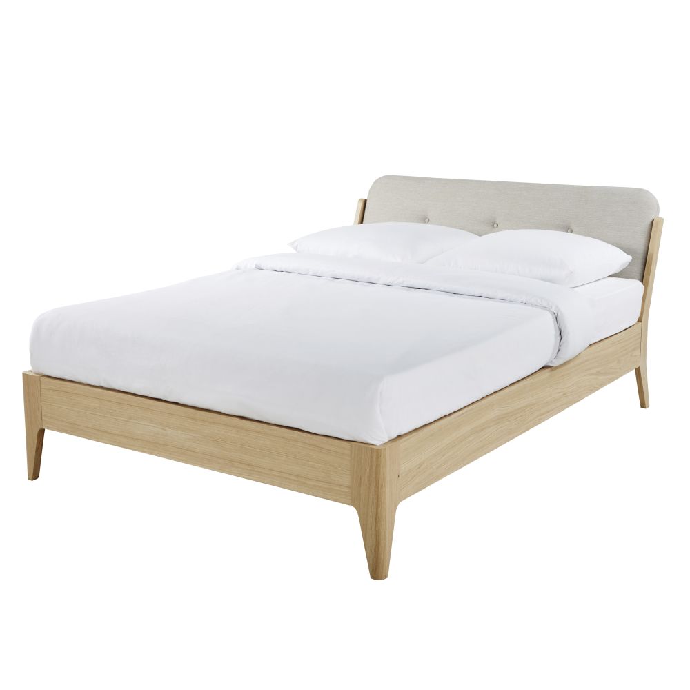 Lit Jordan en placage de chêne et textile beige 140