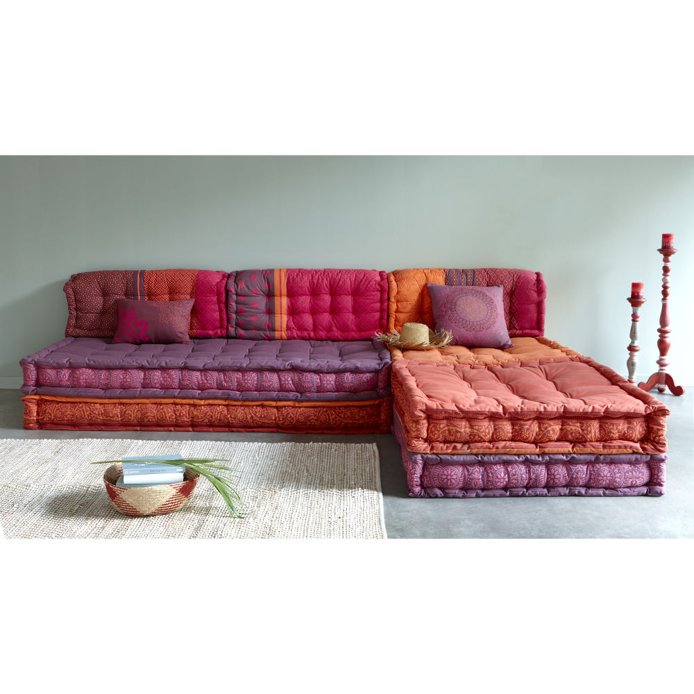 Banquette d'angle Madurai modulable 6 places en coton