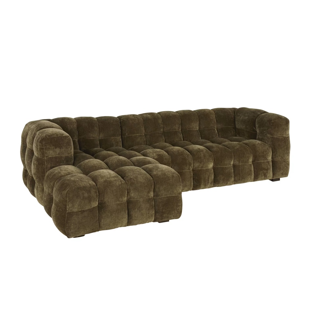 Canapé Lilo nuage d'angle gauche 4/5 places effet velours vert kaki