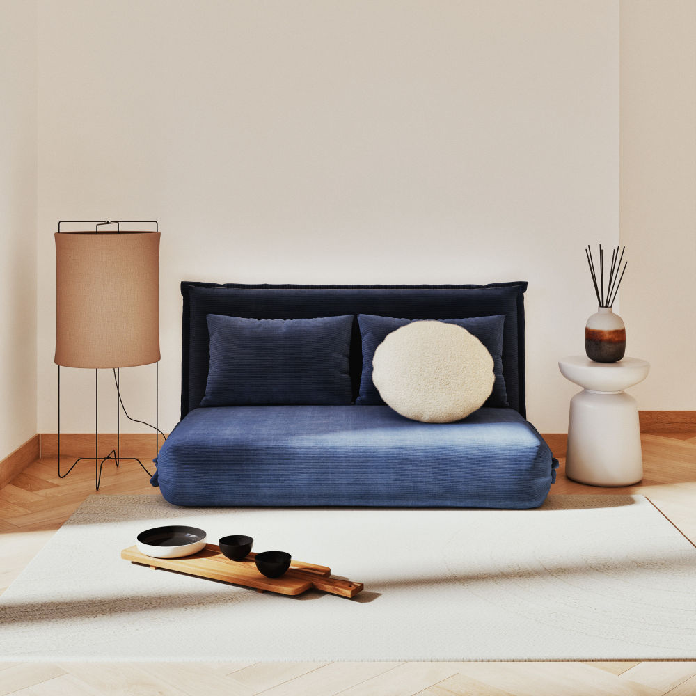 Canapé clic-clac Hallen 2 places en velours côtelé bleu