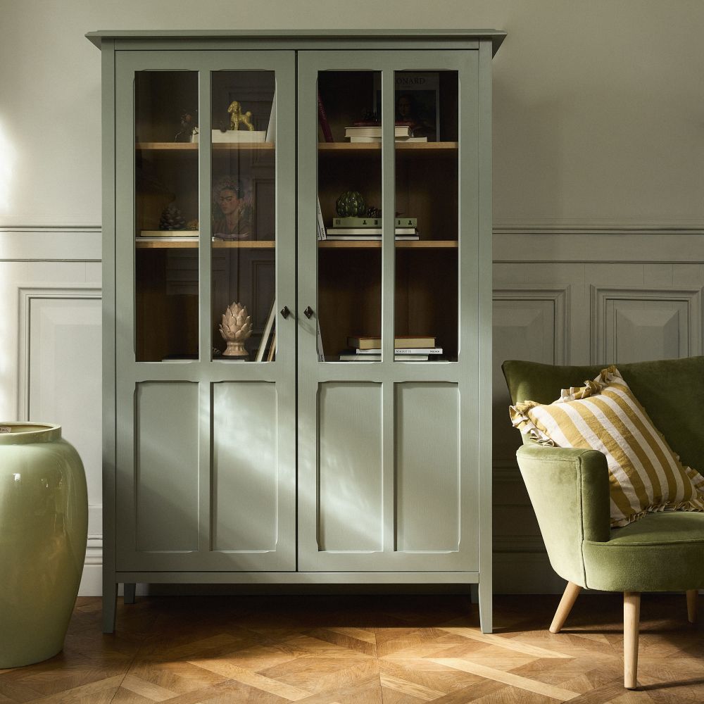 Vaisselier Beaumont 2 portes vert grisé L125