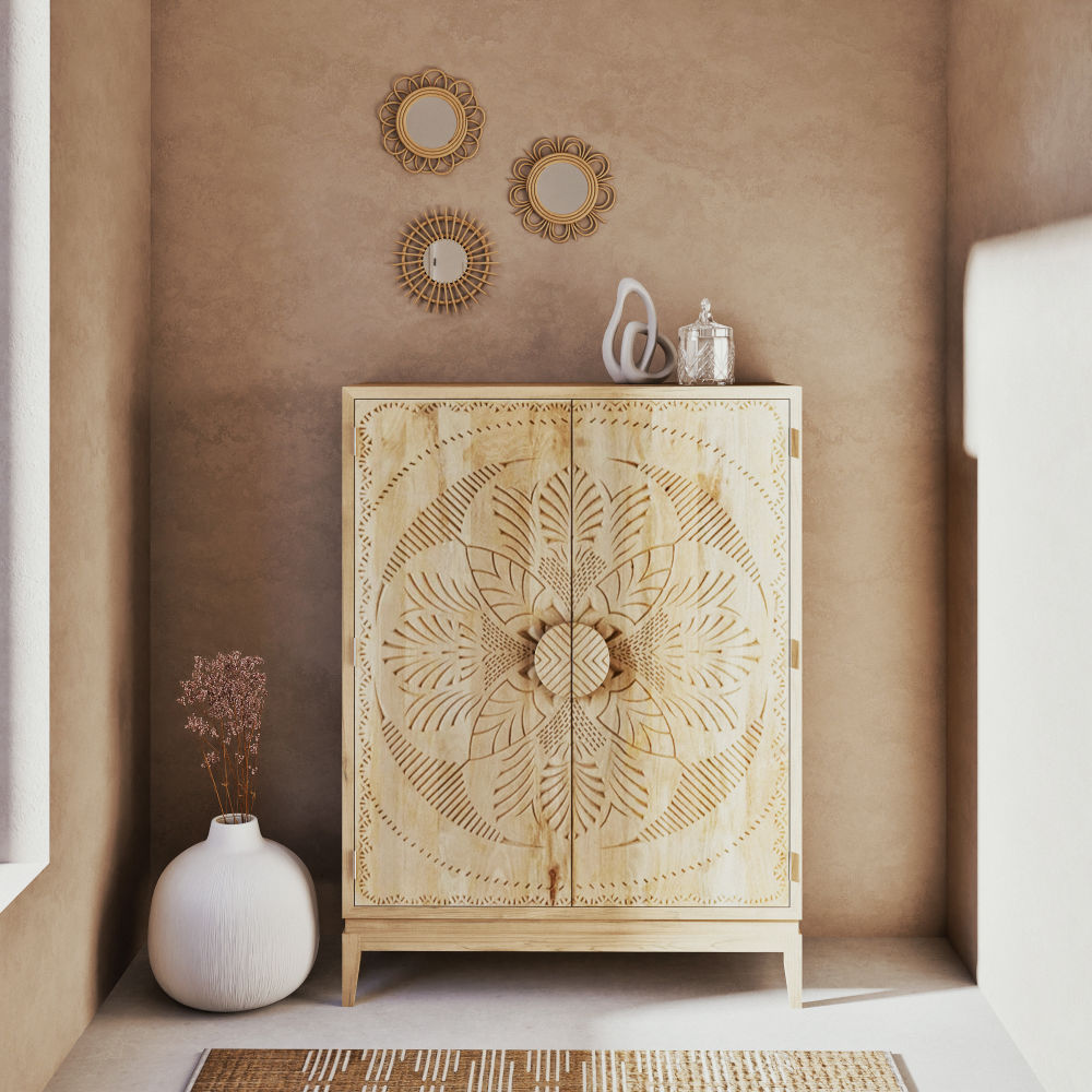 Armoire Pendjab 2 portes gravée L100