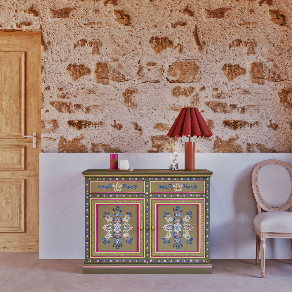 Buffet Bohemian 2 portes 2 tiroirs motif floral multicolore L110