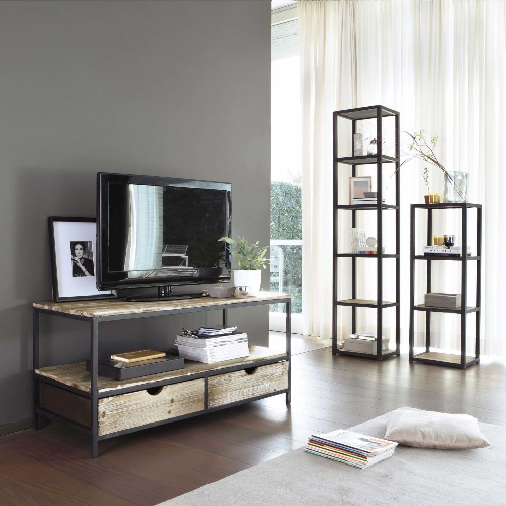 Colonne industrielle Long Island en bois de sapin massif et métal L40