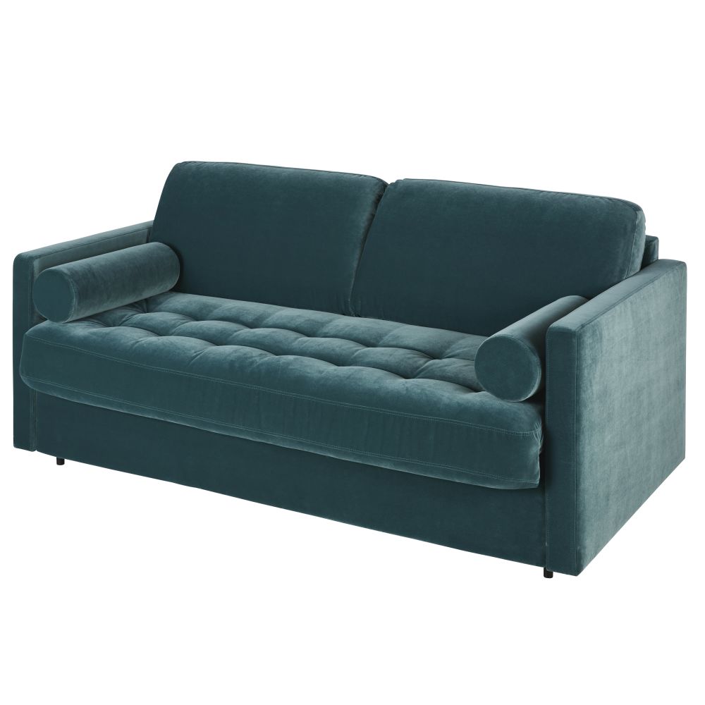 Canapé convertible Wael 2/3 places en velours vert cèdre, matelas 18 cm