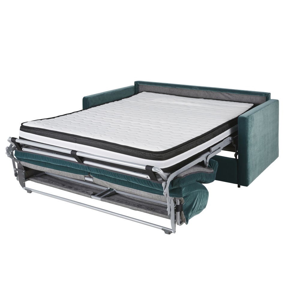 Canapé convertible Wael 2/3 places en velours vert cèdre, matelas 18 cm