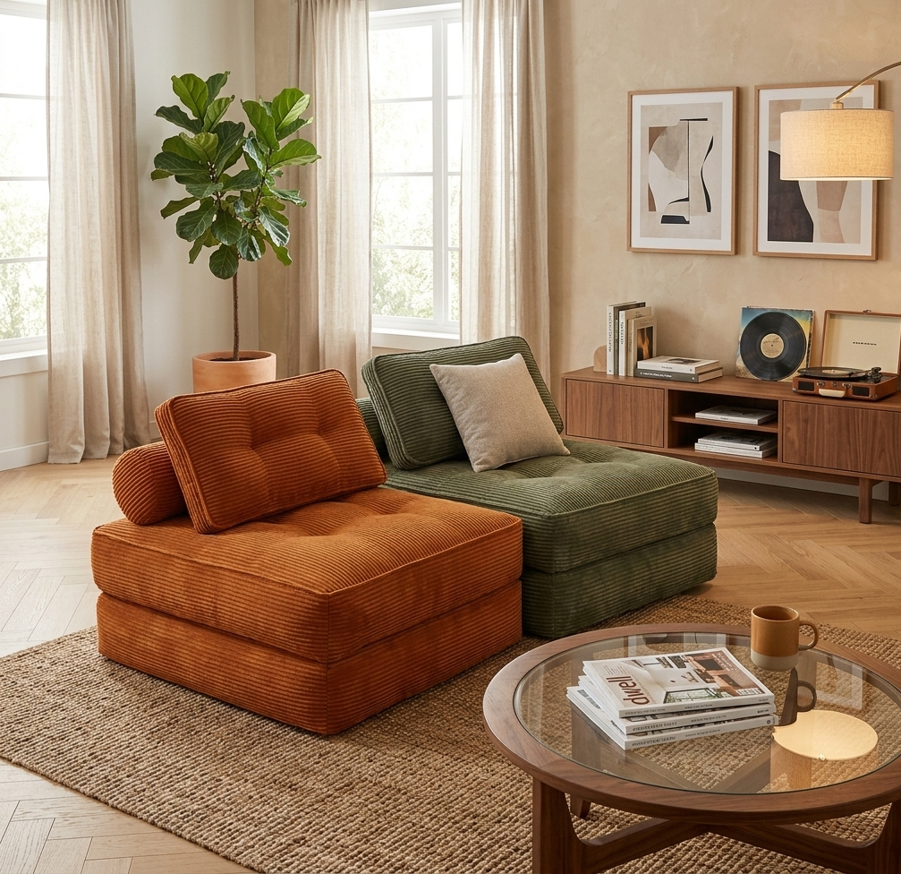 Fauteuil convertible Bogota en tissu côtelé vert kaki