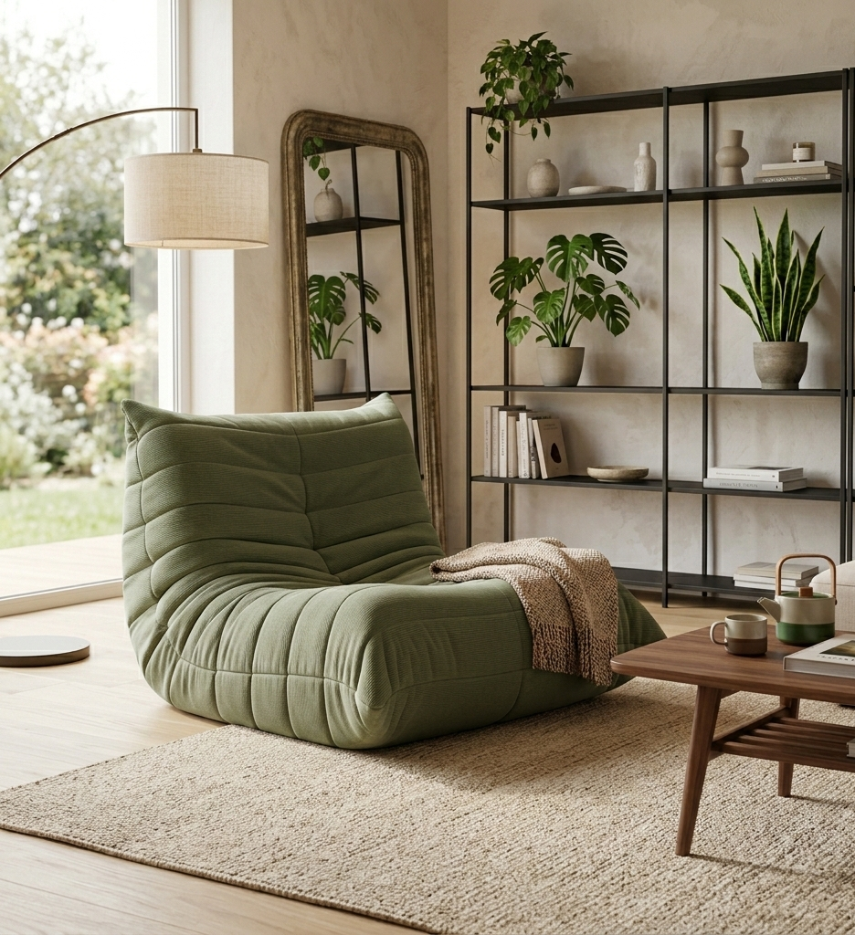 Fauteuil lounge Naomi en tissu vert kaki