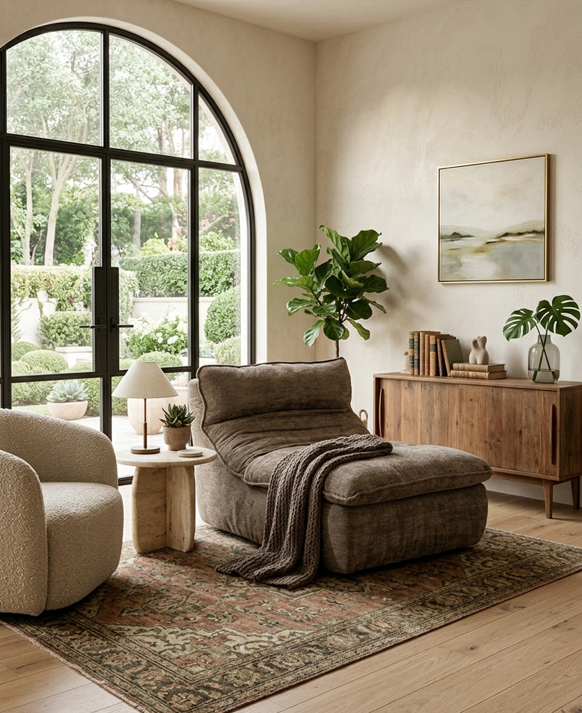 Fauteuil convertible Gael en tissu taupe grisé