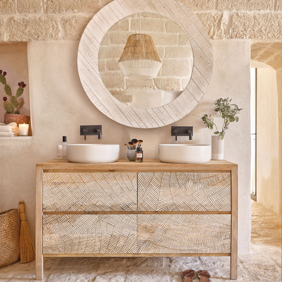 Meuble double vasque boracay de salle de bains 4 tiroirs motifs blancs