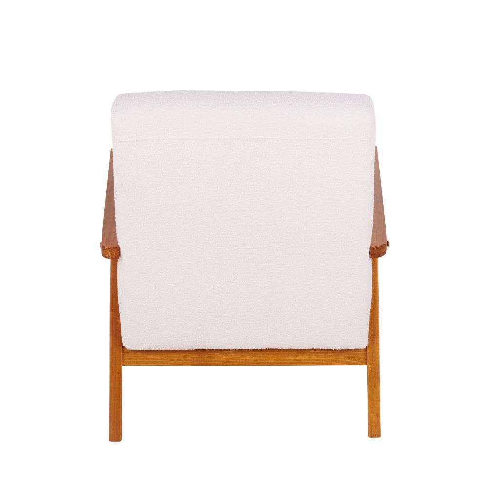 Fauteuil Hermann bouclettes blanches et bois de hêtre