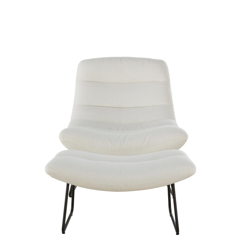 Fauteuil Moon et repose-pieds bouclettes écrues