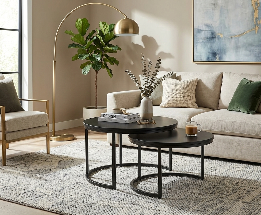 Table basse gigogne Oracle ronde noir et métal