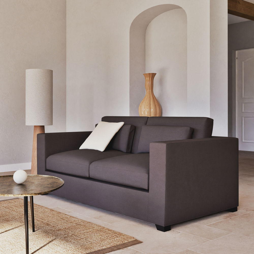 Canapé convertible Milano 2/3 places en textile tramé gris anthracite, matelas 6 cm