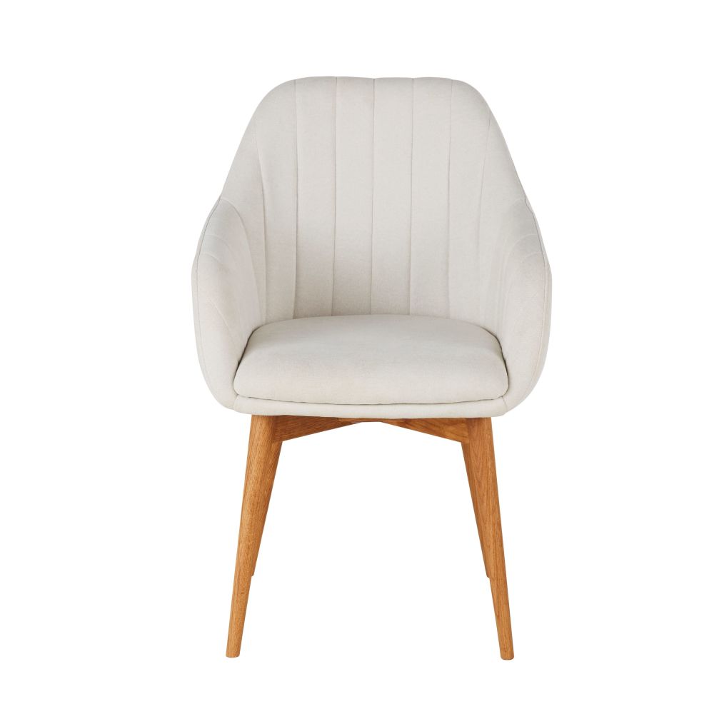 Fauteuil de table écru Archie et pieds en bois de chêne