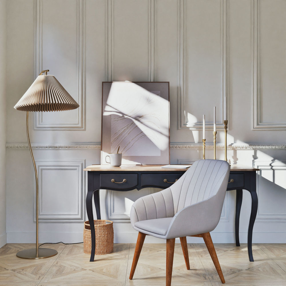 Fauteuil de table écru Archie et pieds en bois de chêne