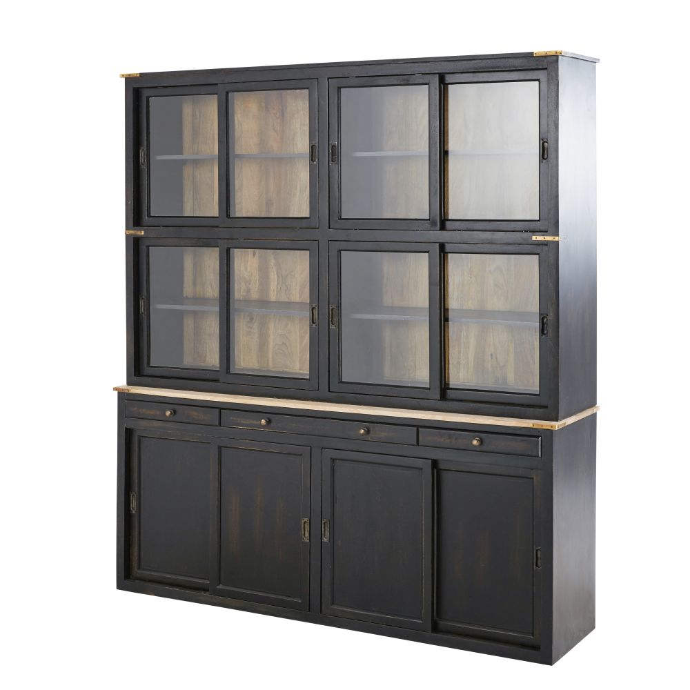 Vaisselier Indies 12 portes 3 tiroirs en manguier massif noir L180