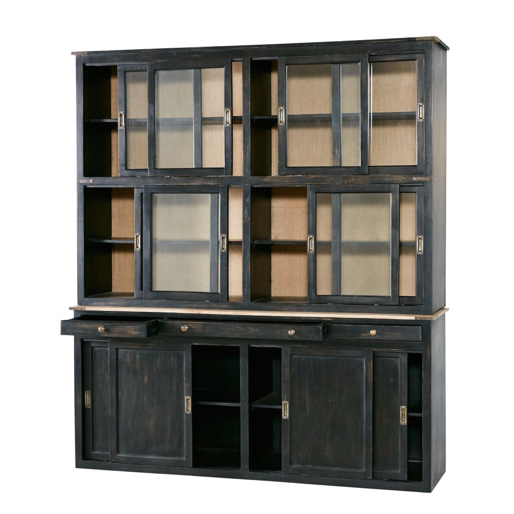 Vaisselier Indies 12 portes 3 tiroirs en manguier massif noir L180