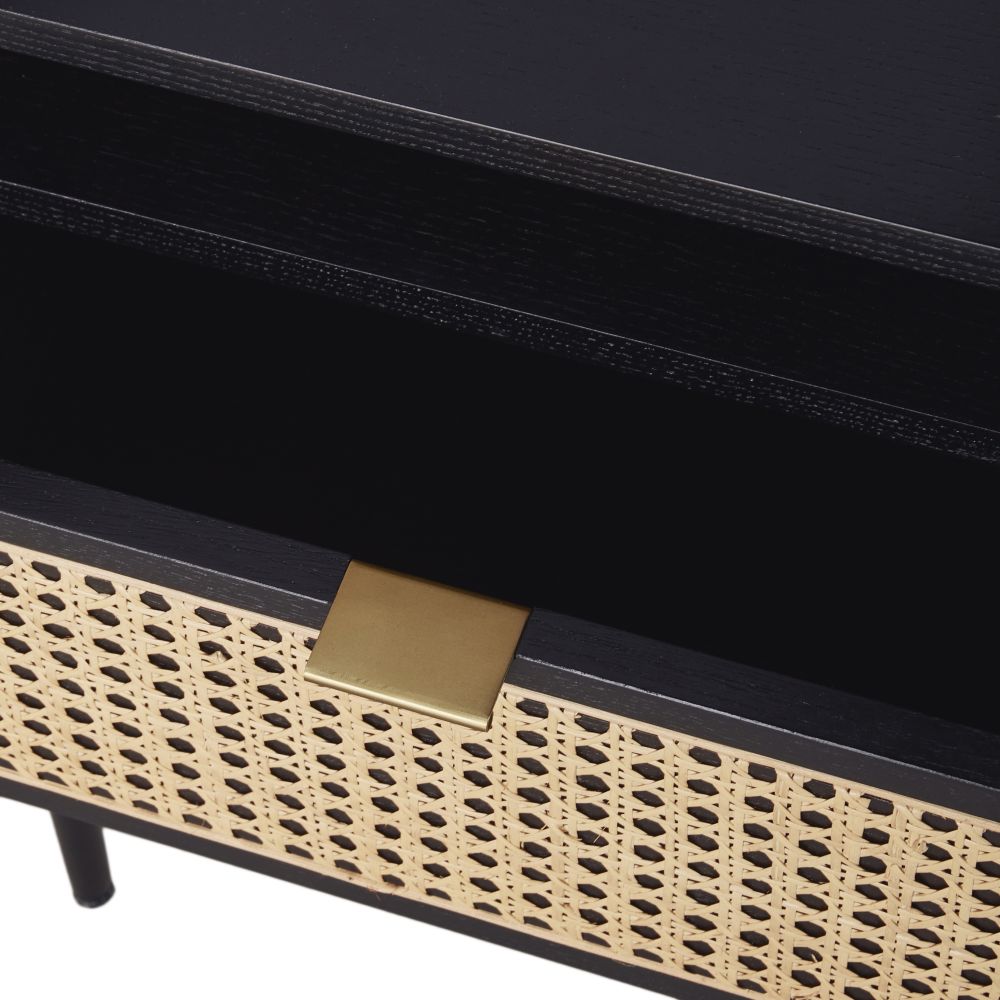 Table de chevet Loreto 1 tiroir noir et cannage en rotin