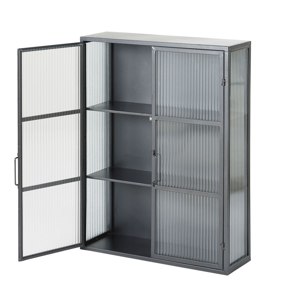 Etagère Carter 2 portes en métal noir et verre armé