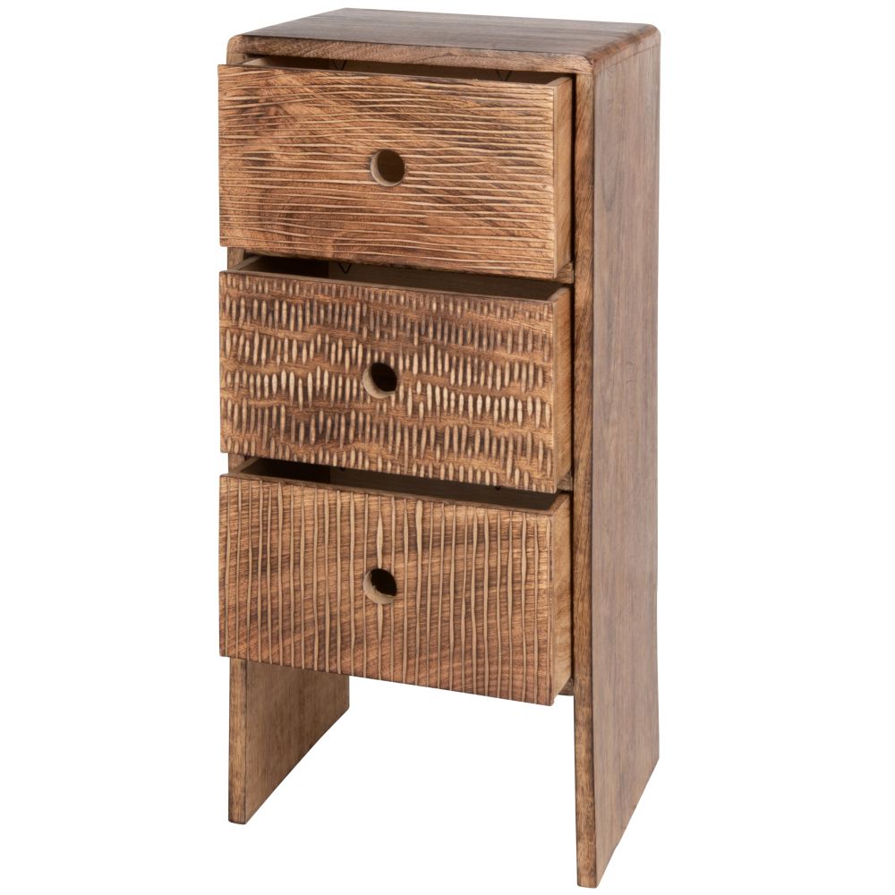 Petit meuble de rangement Tobias 3 tiroirs en manguier gravé main