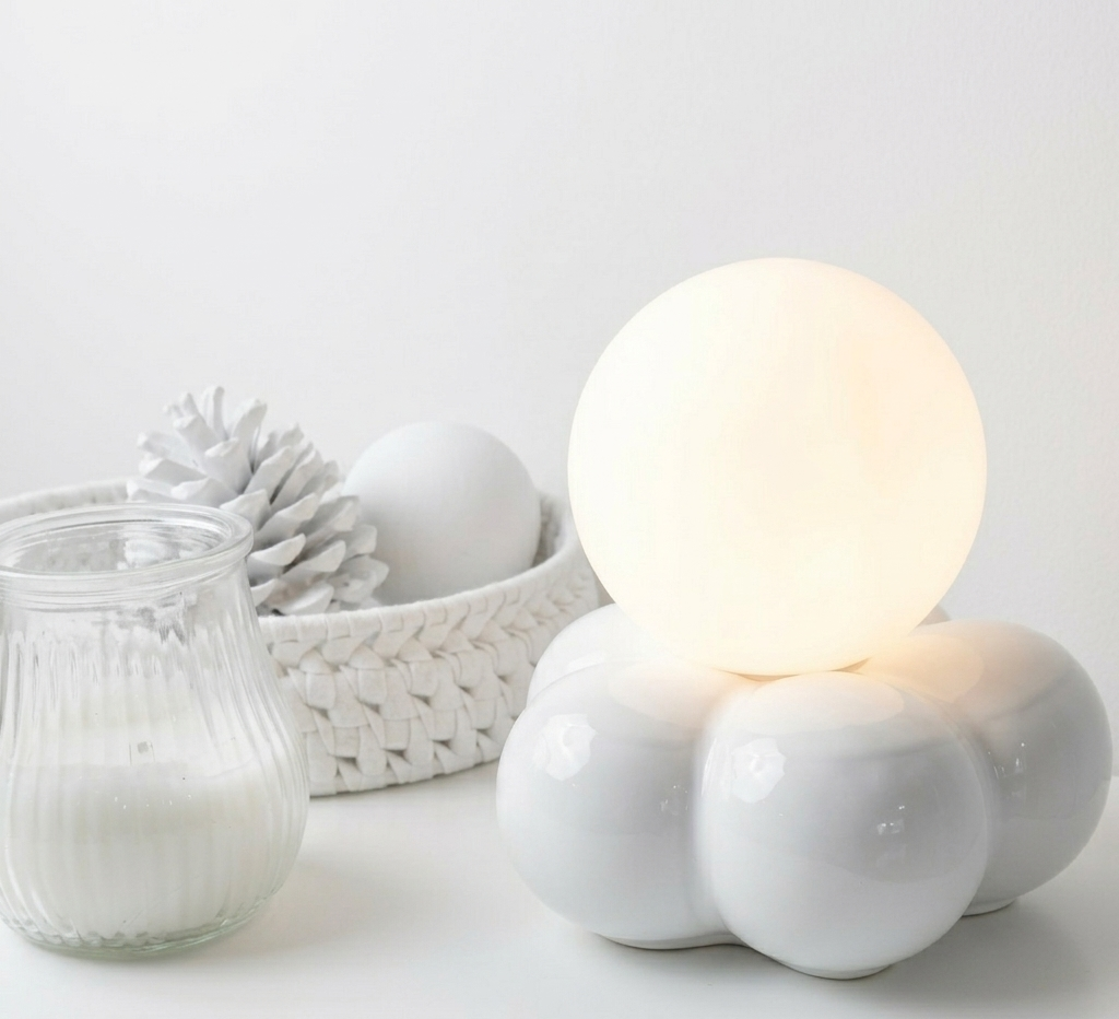 Lampe Zéphir en céramique pm blanc brillant H16cm
