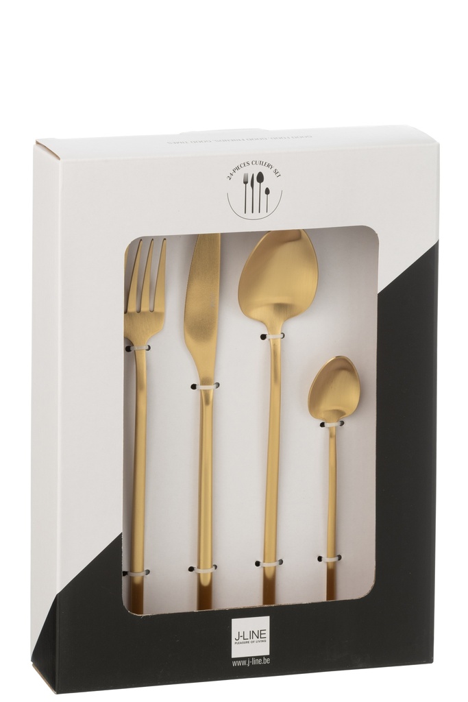 Coffret 24 Pieces Couverts en acier inoxydable mat or