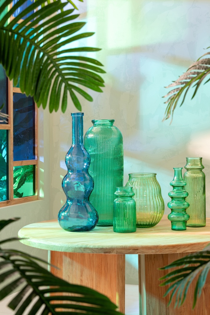 Vase Ligné en verre vert clair