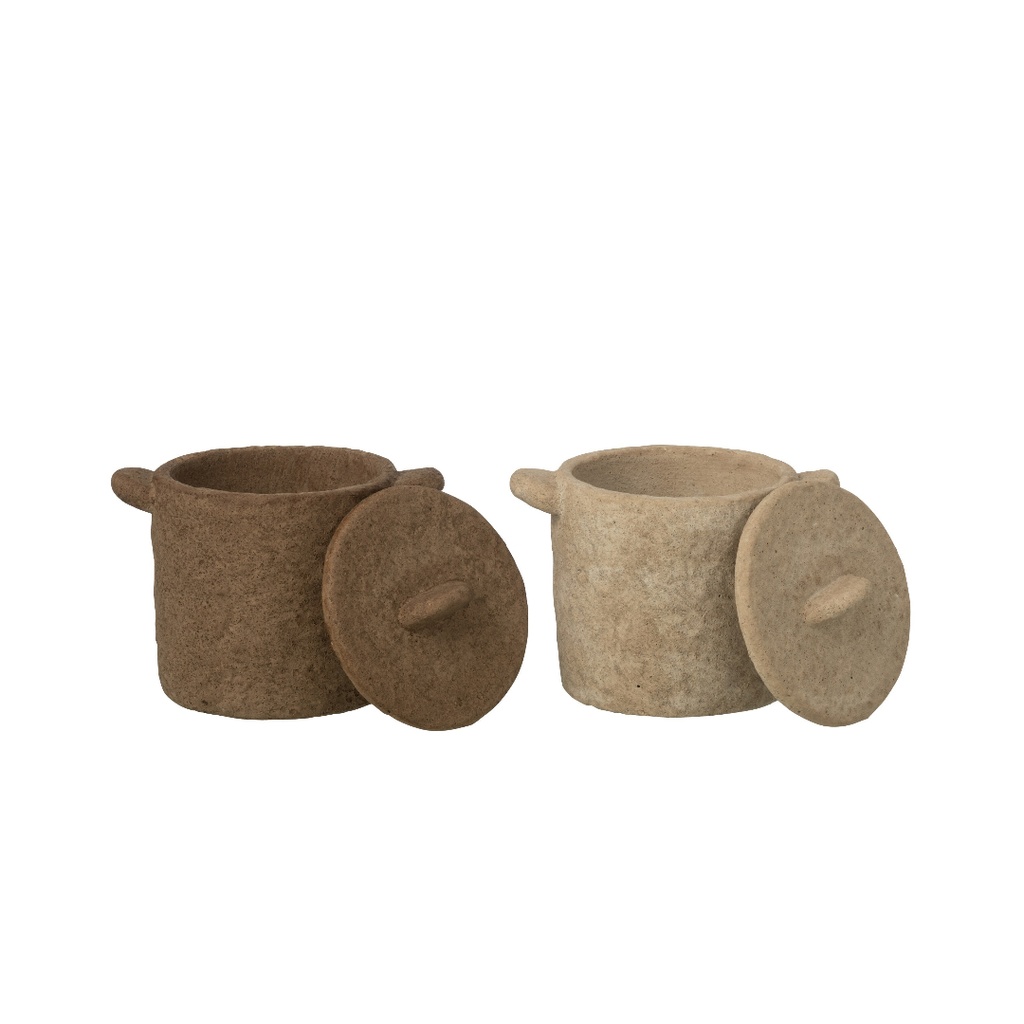 Set de 2 Pot décoratif rond en ciment beige/marron foncé small