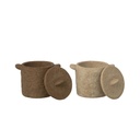 Set de 2 Pot décoratif rond en ciment beige/marron foncé small