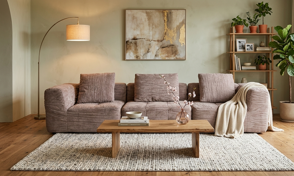 Canapé Maddy 3/4 places en tissu texturé taupe