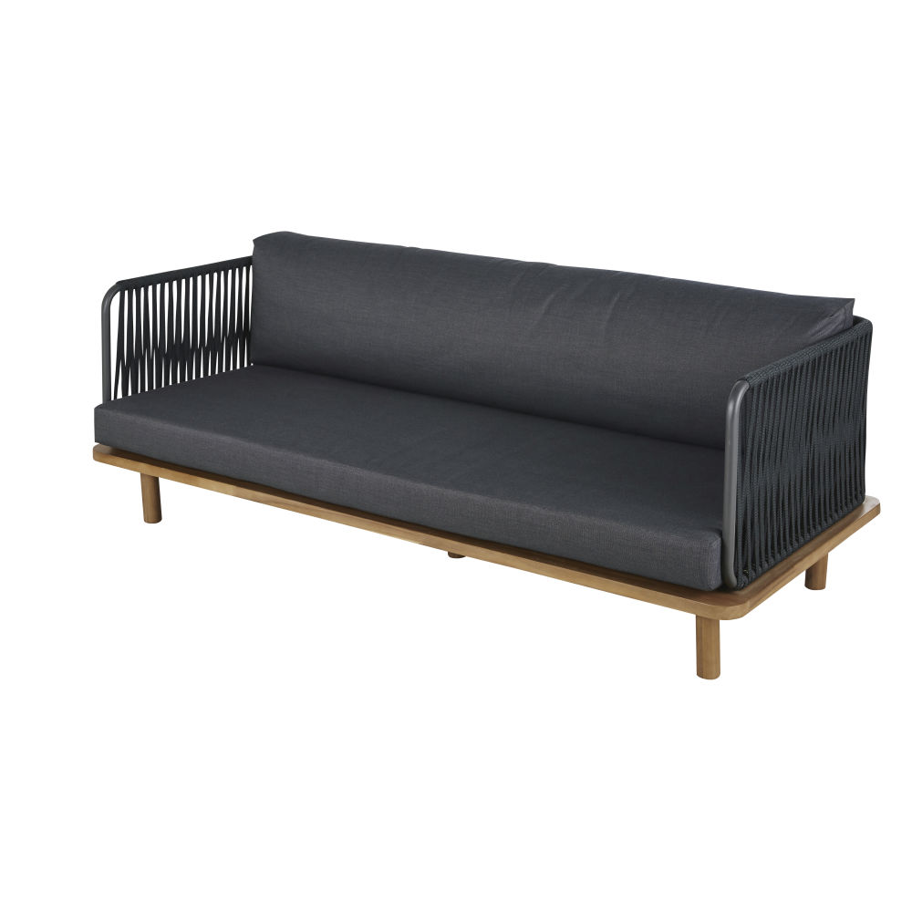 Canapé de jardin Amalfi 2/3 places en corde tressée gris anthracite et bois d'acacia massif