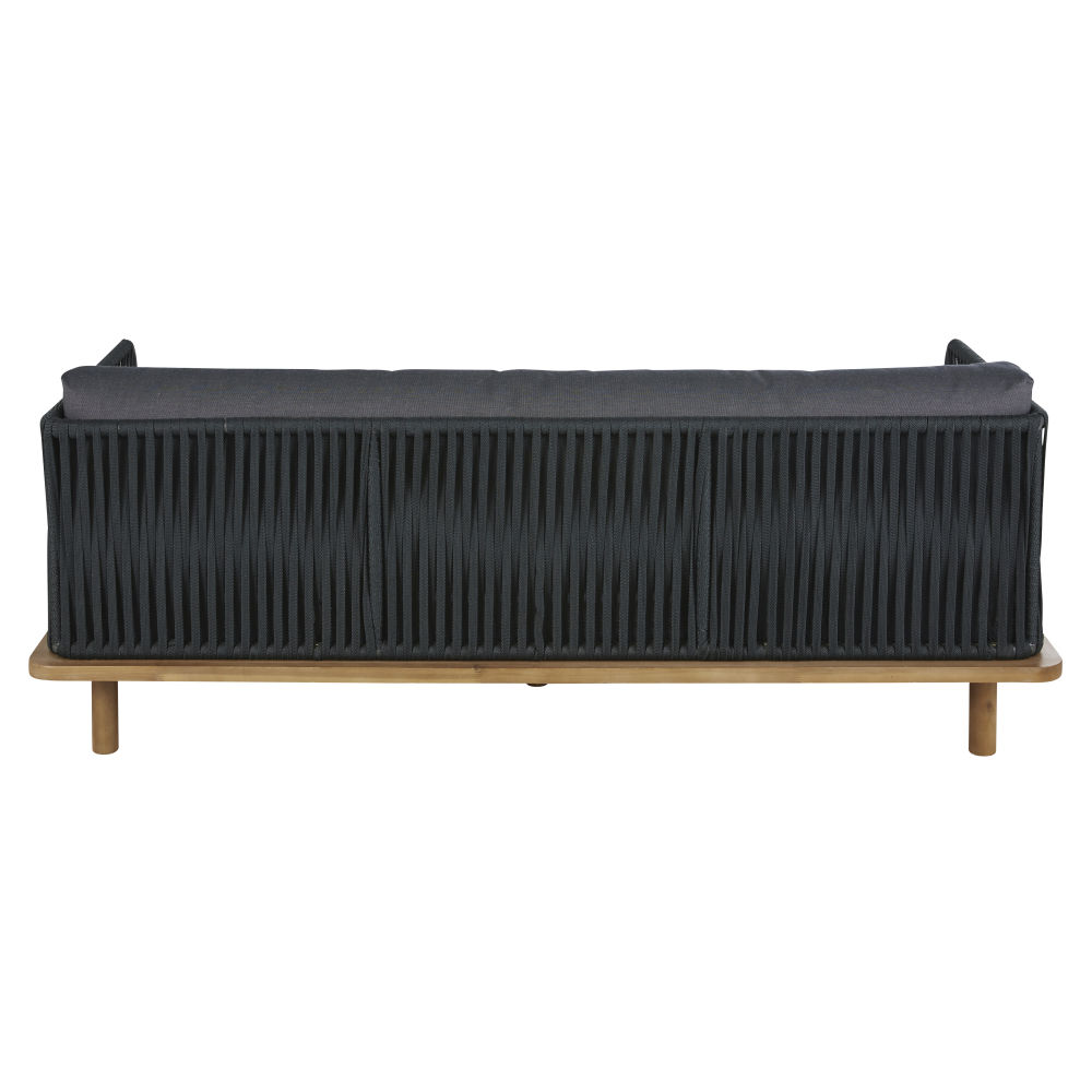 Canapé de jardin Amalfi 2/3 places en corde tressée gris anthracite et bois d'acacia massif