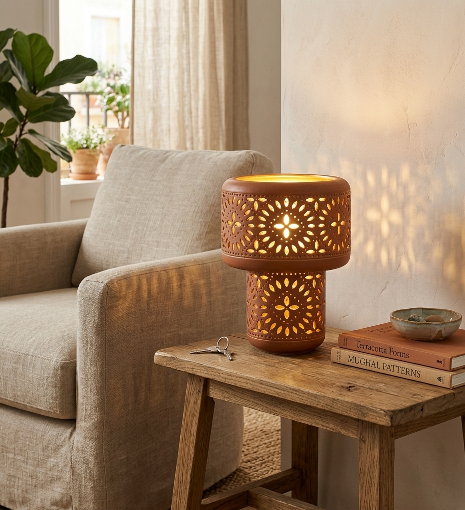 Lampe à poser Nora en métal émaillé marron H39cm