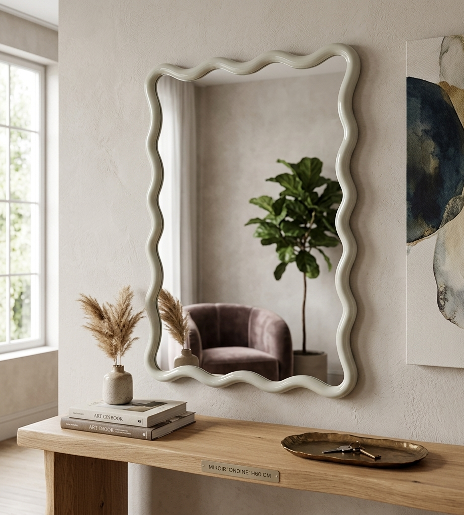 Miroir ondule rectangle gm ivoire H60cm