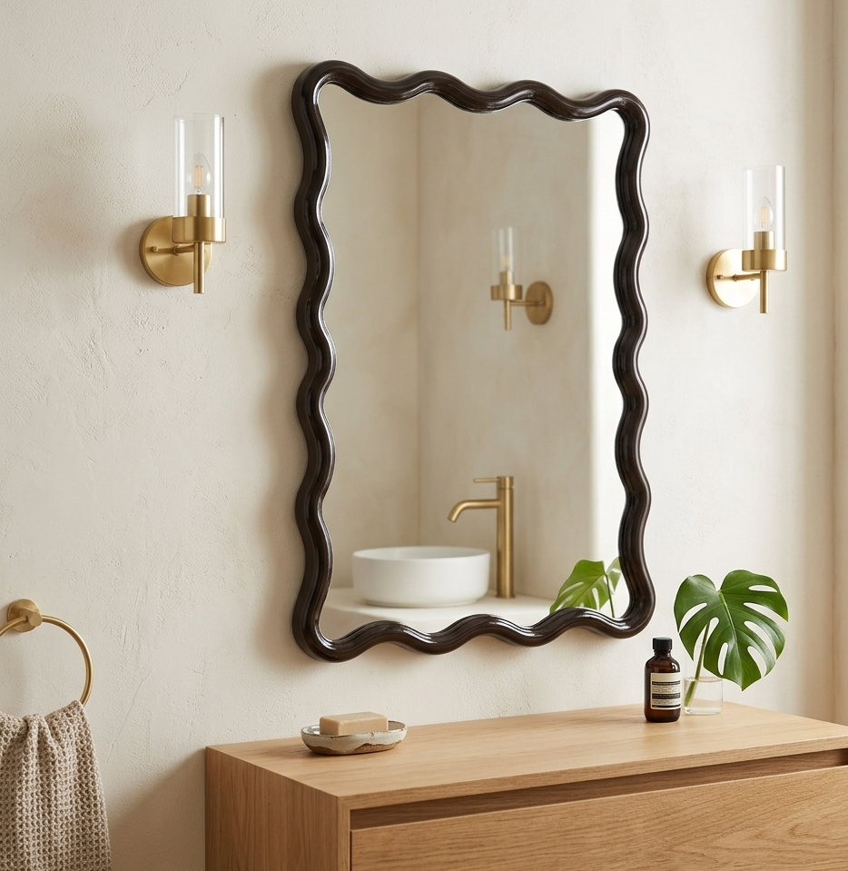 Miroir ondule rectangle gm marron H60cm